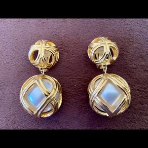 Gold Plated Christian Dior Faux Pearl Earrings